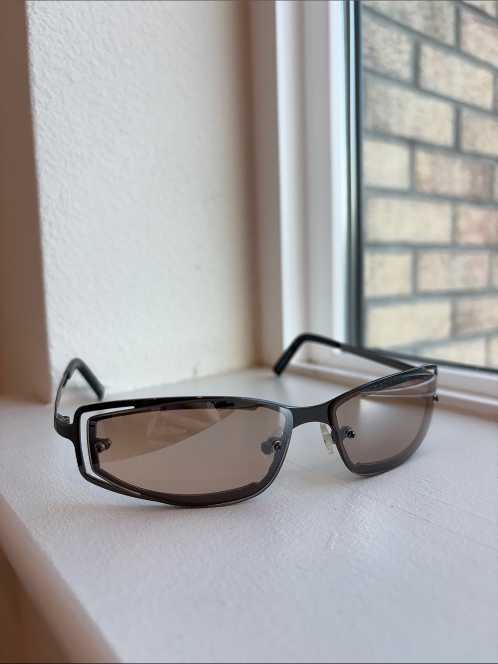 Vintage BlueBlockers Y2K Geometric Wrap Sunglasses Dark Metal